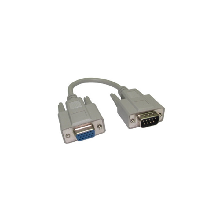 VGA Adapter Cable DB-9 (9-Pin Male) D-Sub Connection to a 15-pin Female High-Density VGA/SVGA Port  Gold Contacts  0.21m  Grey