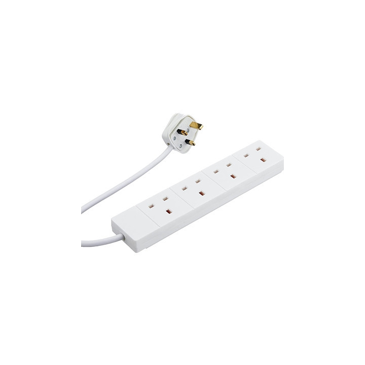 2m 4 Gang UK Mains Extension - White