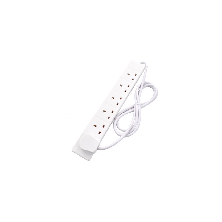 2m 6 Gang UK Mains Extension - White