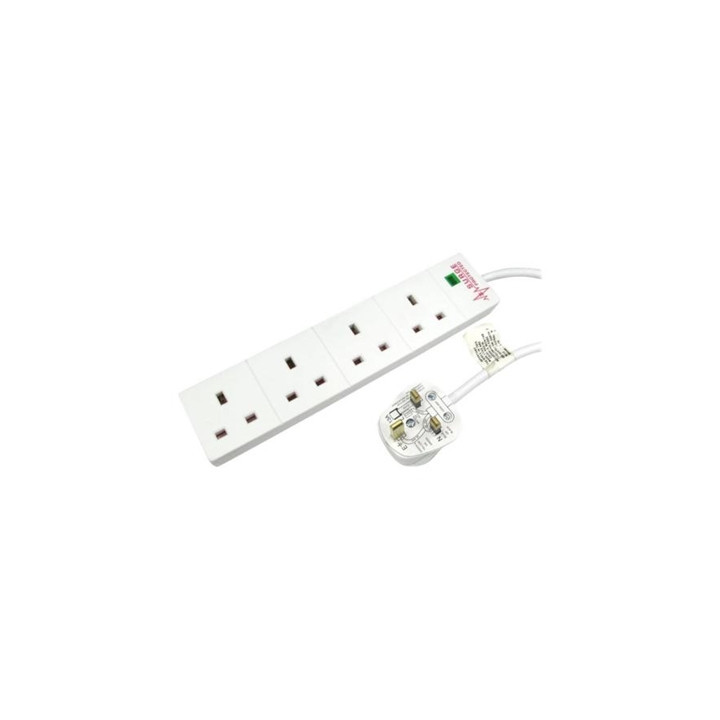 5m 4 Gang Surge Protected LED Indicator UK Mains Extension - White
