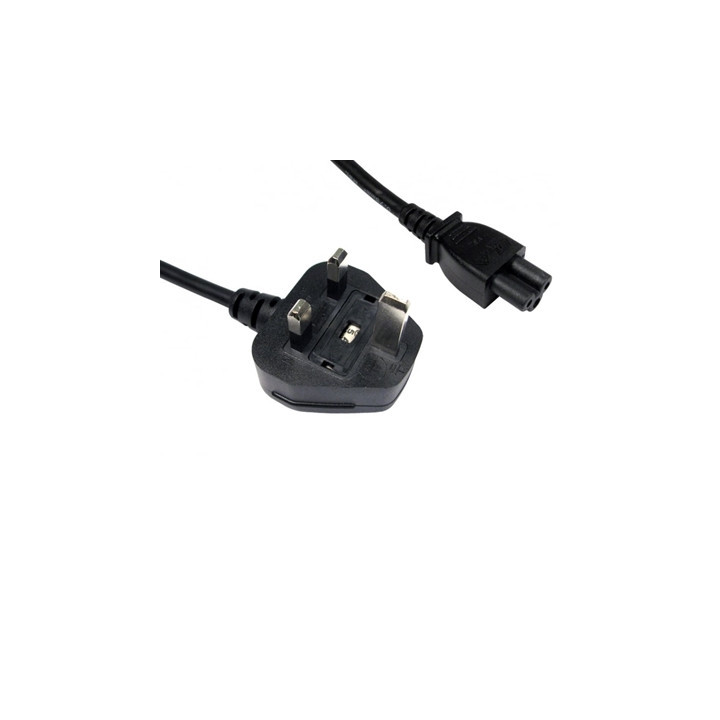1.8m UK 3 Pin Plug To IEC C5 (Clover) 5 Amp Fuse Mains Extension Cable - Black