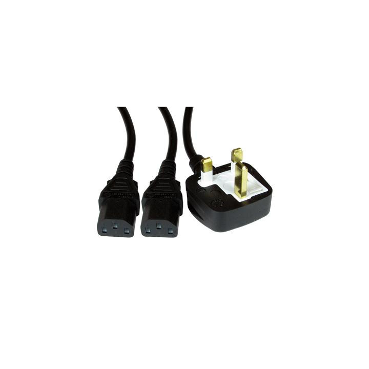 UK Mains to 2 x IEC Kettle 1.8m Black OEM Power Splitter Cable