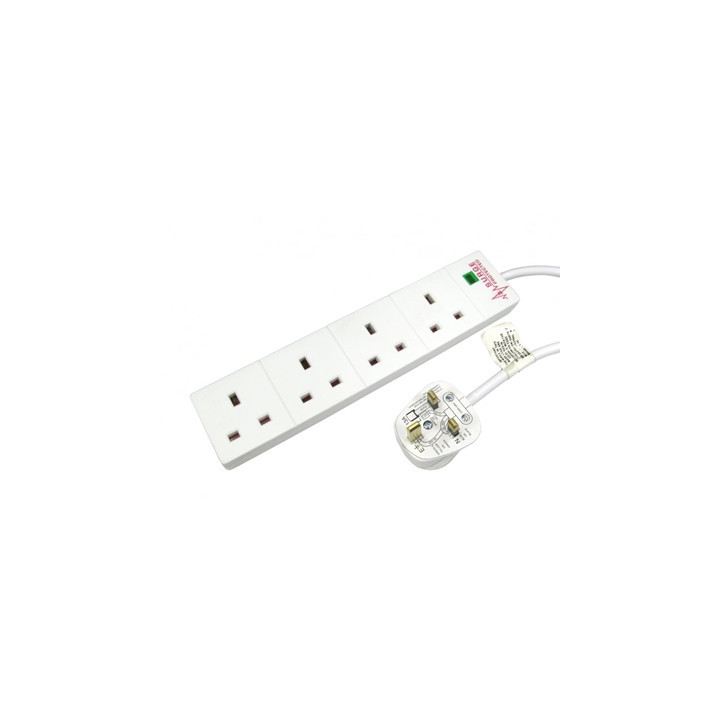 2m 4 Gang Surge Protected LED Indicator UK Mains Extension - White