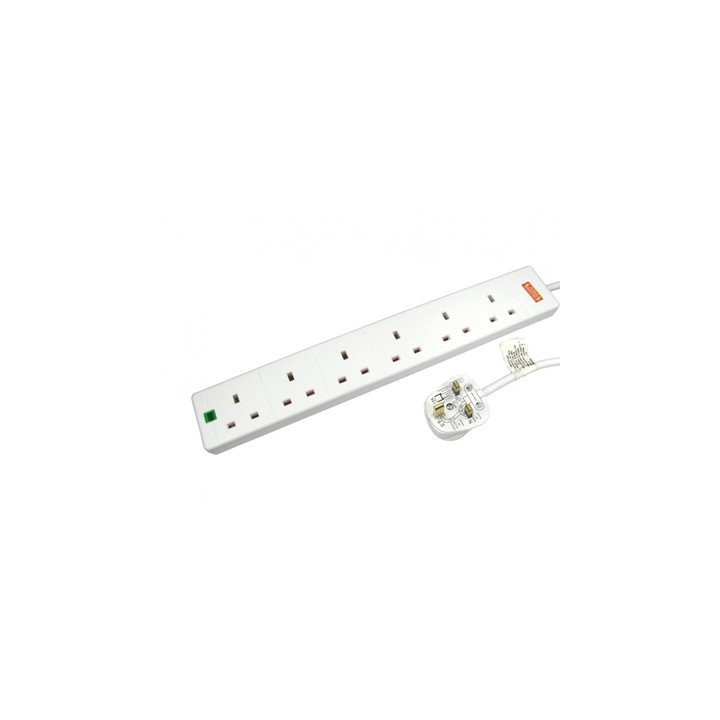 5m 6 Gang Surge Protected LED Indicator UK Mains Extension - White