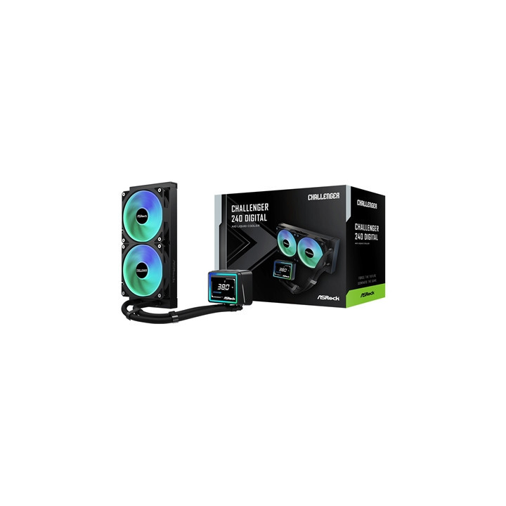 ASRock Challenger 240 Digital AIO Liquid CPU Cooler  240mm Radiator  Dual 120mm PWM ARGB Fans  3“ Digital Display  Intel LGA1700
