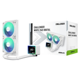 ASRock Challenger 240 Digital AIO Liquid CPU Cooler  240mm Radiator White  Dual 120mm PWM ARGB Fans  3“ Digital Display  Intel L