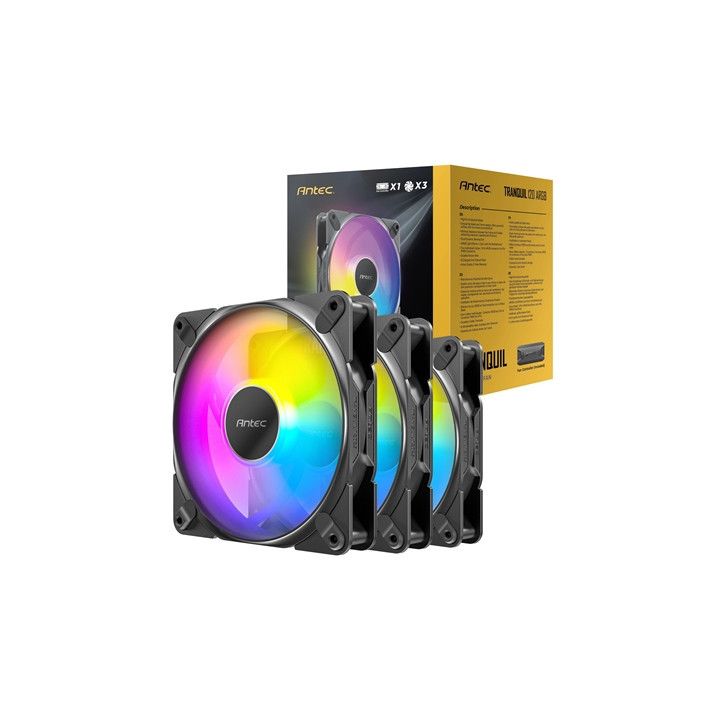 Antec Tranquil 120 ARGB 3-Pack Case Fans with Controller - 120mm High Performance PWM Fans with Addressable RGB Lighting and Fan