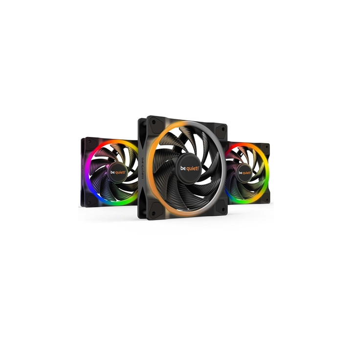 be quiet! Light Wings PWM High Speed Addressable RGB Fan Pack  120mm  2500RPM  4-Pin PWM Fan & 3-Pin ARGB Connectors  Black Fram