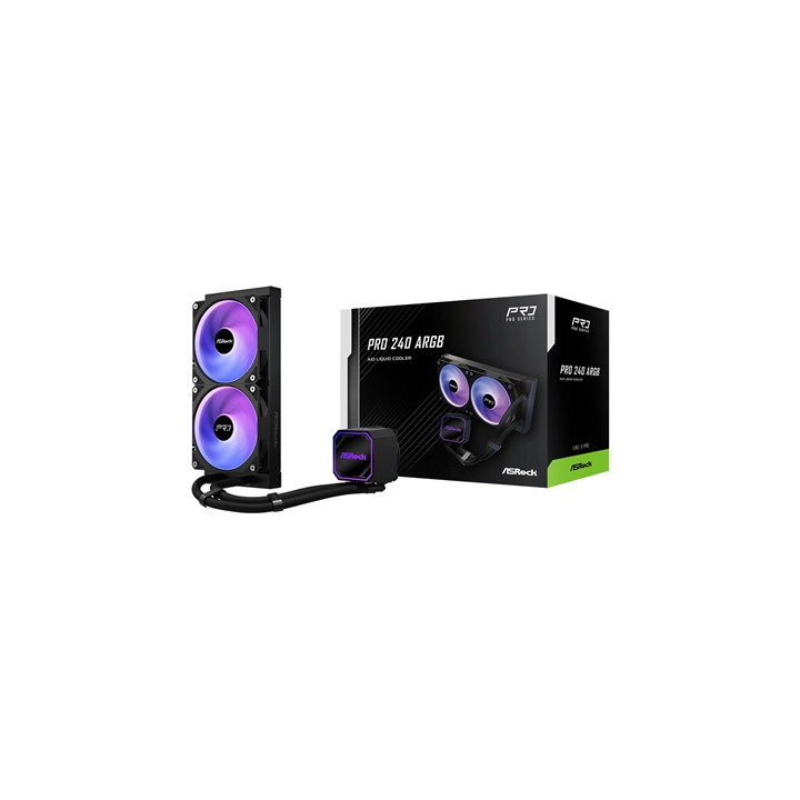 ASRock Pro 240 ARGB AIO Liquid CPU Cooler  240mm Radiator  Dual 120mm PWM Fans  Addressable RGB  Intel LGA1700/1851 & AMD AM5/AM