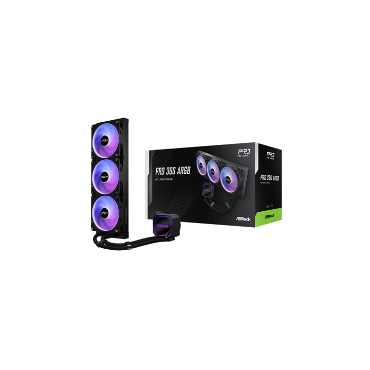 ASRock Pro 360 ARGB AIO Liquid CPU Cooler  360mm Radiator  Triple 120mm PWM Fans  Addressable RGB  Intel LGA1700/1851 & AMD AM5/