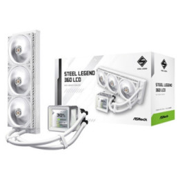 ASRock Steel Legend 360 LCD White AIO Liquid CPU Cooler  360mm Radiator  Triple 120mm PWM ARGB Fans  LCD Display  Intel LGA1700/