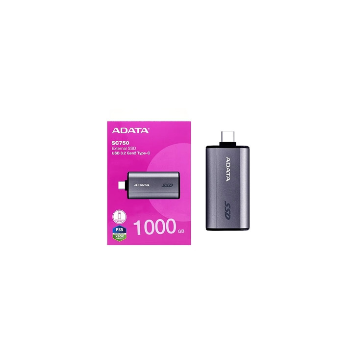 Adata SC750 (SC750-1000G-CCBK) 1TB USB-C Portable SSD USB 3.2 Gen 2 Up to 1000 MB/s Black Titanium Compatible with Windows  iOS 