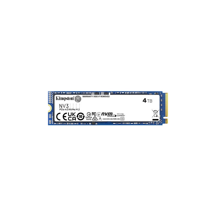 Kingston NV3 (SNV3S/4000G) 4TB NVMe SSD  M.2 Interface  PCIe Gen4  2280  Read 6000 MB/s  Write 5000 MB/s  3 Year Warranty
