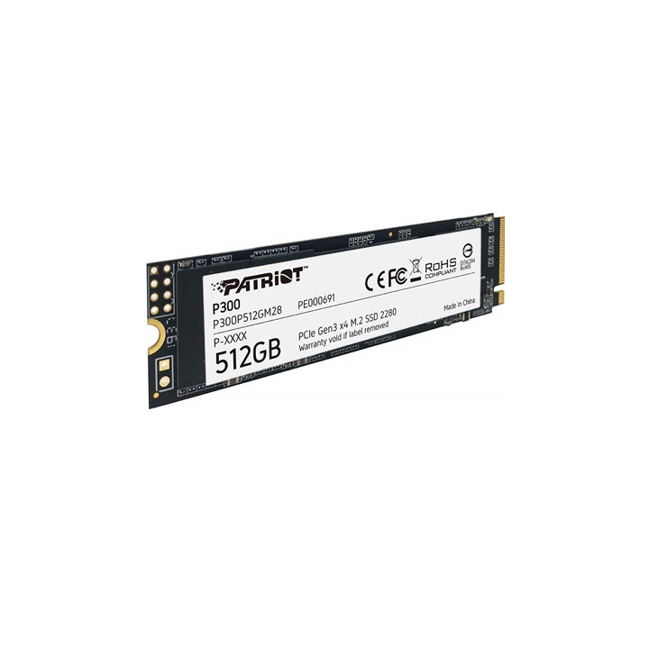 Patriot P300 (P300P512GM28) 512GB NVMe SSD  M.2 Interface  PCIe Gen3  2280  Read 1700MB/s  Write 1100MB/s  3 Year Warranty