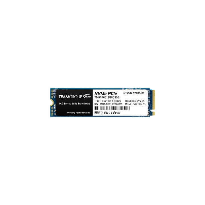 Team MP33 (TM8FP6512G0C101) 512GB NVMe SSD  M.2 Interface  PCIe Gen3  2280  Read 1600MB/s  Write 1000MB/s  3 Year Warranty