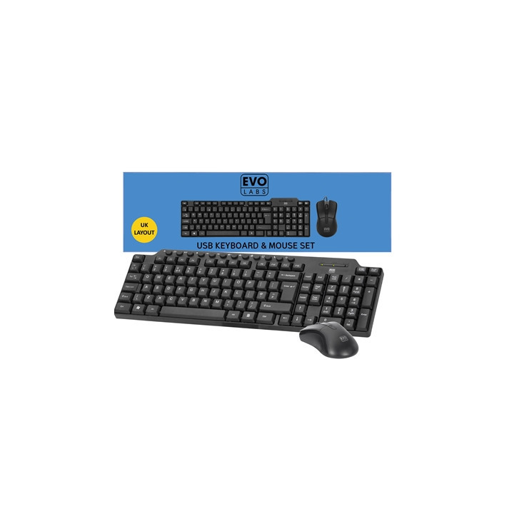 Evo Labs CM-501UK Wired Multimedia Keyboard and Mouse Combo Set  USB Plug and Play  Full Size Qwerty UK Layout Keyboard with Opt