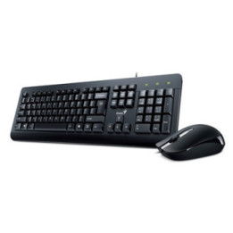 Genius KM-160 Wired Keyboard and Mouse Combo Set  USB Plug and Play  Spill resistant  Full Size UK Layout with Low Profile Keys 