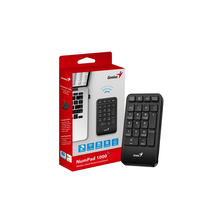 Genius NumPad 1000 2.4GHz Wireless Numeric Keypad Portable Numberpad with Palm Rest