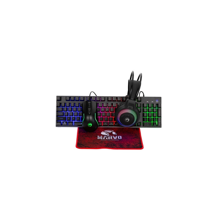 Marvo Scorpion CM416 Loot 40 4 in 1 RGB Gaming UK Layout Keyboard  Mouse  Headset and Mat Bundle (Black)