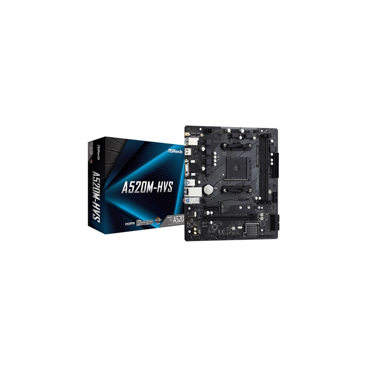 ASRock A520M-HVS Super Alloy AMD AM4 Socket Motherboard  Micro-ATX  2x DDR4 Slots  1x M.2 Socket  GbE LAN  1x D-Sub / 1x HDMI Po