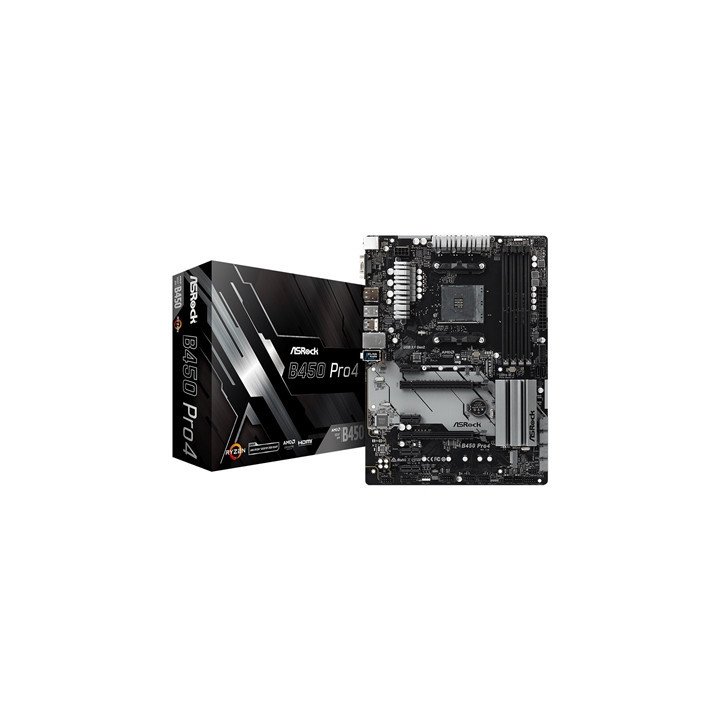 ASRock B450 Pro4 R2.0 Super Alloy AMD AM4 Socket Motherboard  ATX  4x DDR4 Slots  2x M.2 Sockets  GbE LAN  1x D-Sub / 1x Display