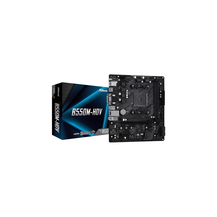 ASRock B550M-HDV AMD AM4 Socket Motherboard  Micro-ATX  2x DDR4 Slots  1x M.2 Socket  GbE LAN  1x D-Sub / 1x DVI-D / 1x HDMI Por