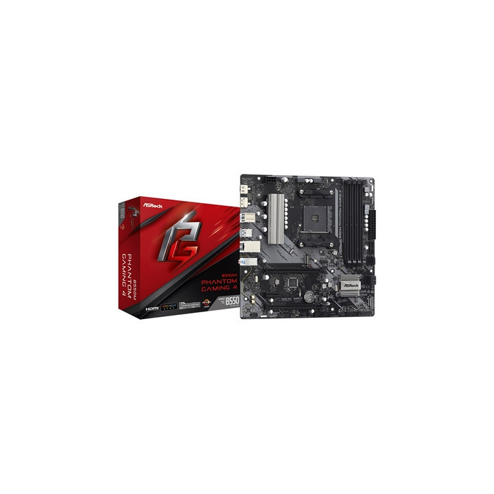 ASRock B550M Phantom Gaming 4 AMD AM4 Socket Motherboard  Micro-ATX  4x DDR4 Slots  2x M.2 Sockets  GbE LAN  1x DisplayPort / 1x