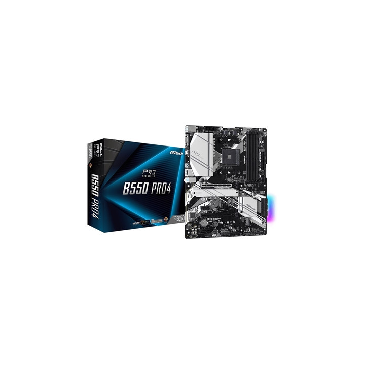 ASRock B550 Pro4 AMD AM4 Socket Motherboard  ATX  4x DDR4 Slots  2x M.2 Sockets  GbE LAN  1x D-Sub / 1x HDMI Port