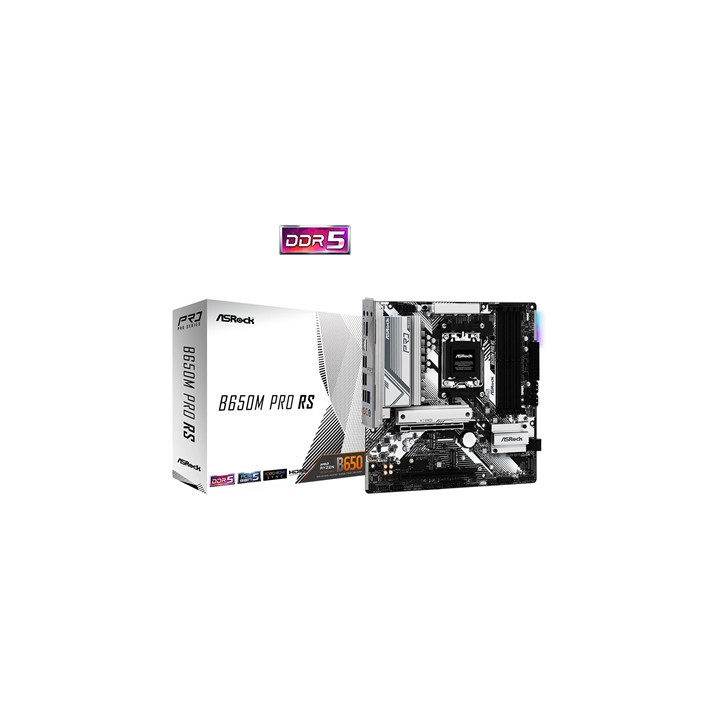ASRock B650M Pro RS AMD AM5 Socket Motherboard  Micro-ATX  4x DDR5 Slots  3x M.2 Sockets  Fitted I/O Shield  2.5GbE LAN  1x Disp