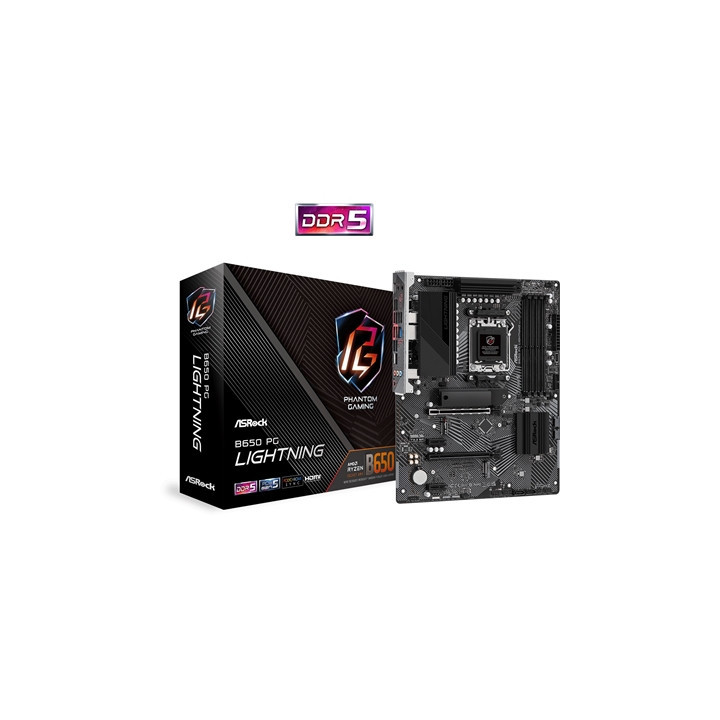 ASRock B650 PG Lightning AMD AM5 Socket Motherboard  ATX  4x DDR5 Slots  3x M.2 Sockets  Fitted I/O Shield  2.5GbE LAN  1x HDMI 