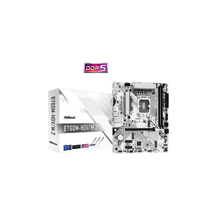ASRock B760M-HDV/M.2 Intel 1700 Socket Motherboard  Micro-ATX  2x DDR5 Slots  2x M.2 Sockets  2.5GbE LAN  1x D-Sub / 1x DisplayP
