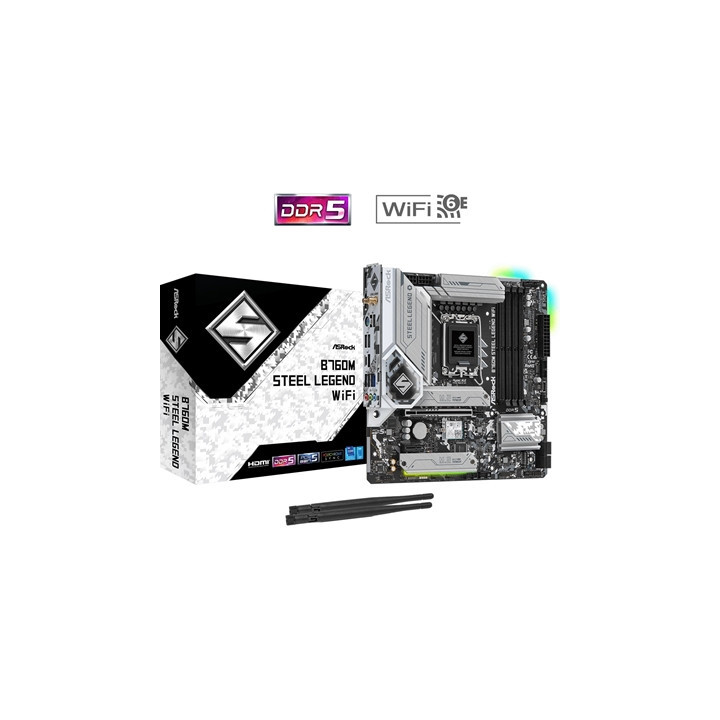 ASRock B760M Steel Legend WiFi Intel 1700 Socket Motherboard  Micro-ATX  4x DDR5 Slots  3x M.2 Sockets  Fitted I/O Shield  2.5Gb