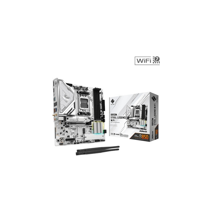 ASRock B850M Steel Legend WiFi AMD AM5 Socket Motherboard  Micro-ATX  4x DDR5 Slots  3x M.2 Sockets  Fitted I/O Shield  2.5GbE L