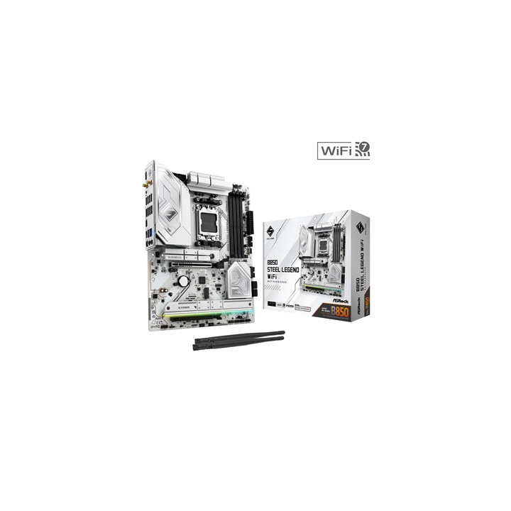 ASRock B850 Steel Legend WiFi AMD AM5 Socket Motherboard  ATX  4x DDR5 Slots  4x M.2 Sockets  Fitted I/O Shield  2.5GbE LAN  Wi-