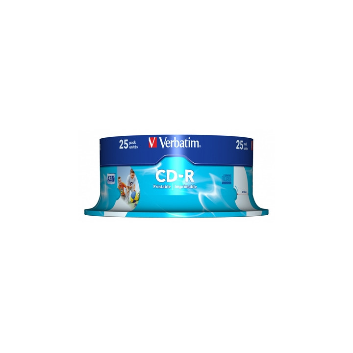 Verbatim CD-R Wide Inkjet Printable ID Branded 25 Pack Spindle AZO 700MB 52X
