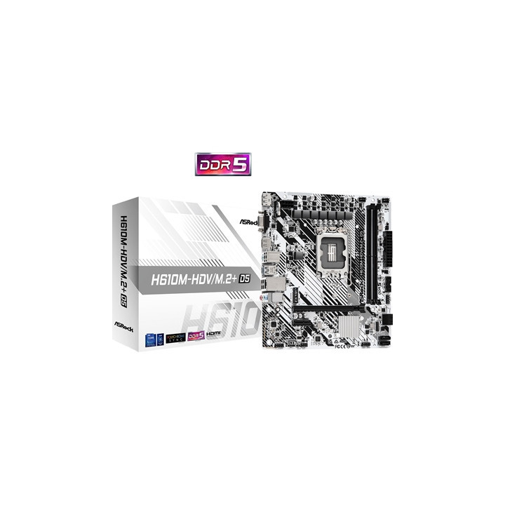 ASRock H610M-HDV/M.2+ D5 Intel 1700 Socket Motherboard  Micro-ATX  2x DDR5 Slots  1x M.2 Socket  1x USB-C Port  GbE LAN  1x D-Su