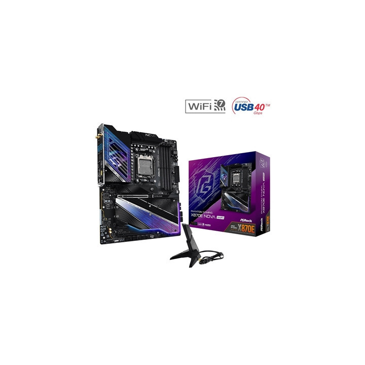 ASRock X870E NOVA WIFI PHANTOM GAMING AMD AM5 Socket Motherboard  ATX  4x DDR5 Slots  5x M.2 Sockets  Fitted I/O Shield  5GbE LA