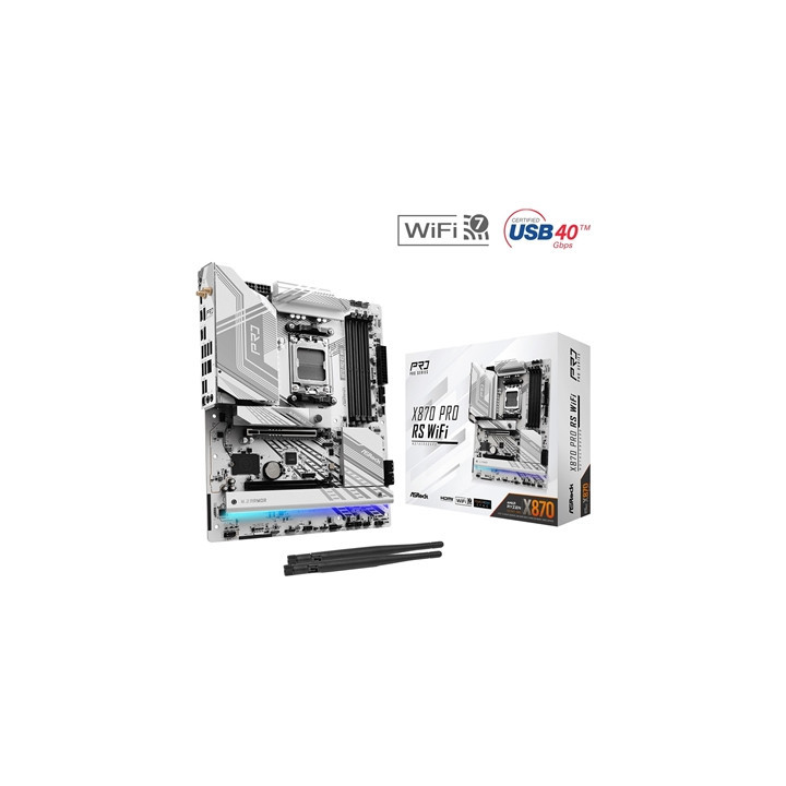 ASRock X870 PRO RS WIFI AMD AM5 Socket Motherboard  ATX  4x DDR5 Slots  3x M.2 Sockets  Fitted I/O Shield  2.5GbE LAN  Wi-Fi 7  