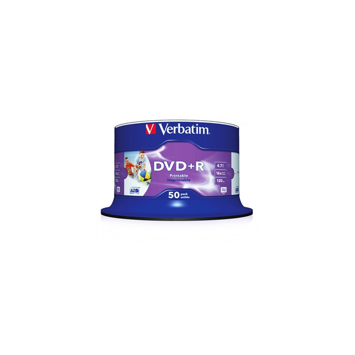 Verbatim DVD+R 16X 4.7GB 50 Pack Spindle Wide Inkjet Printable No ID