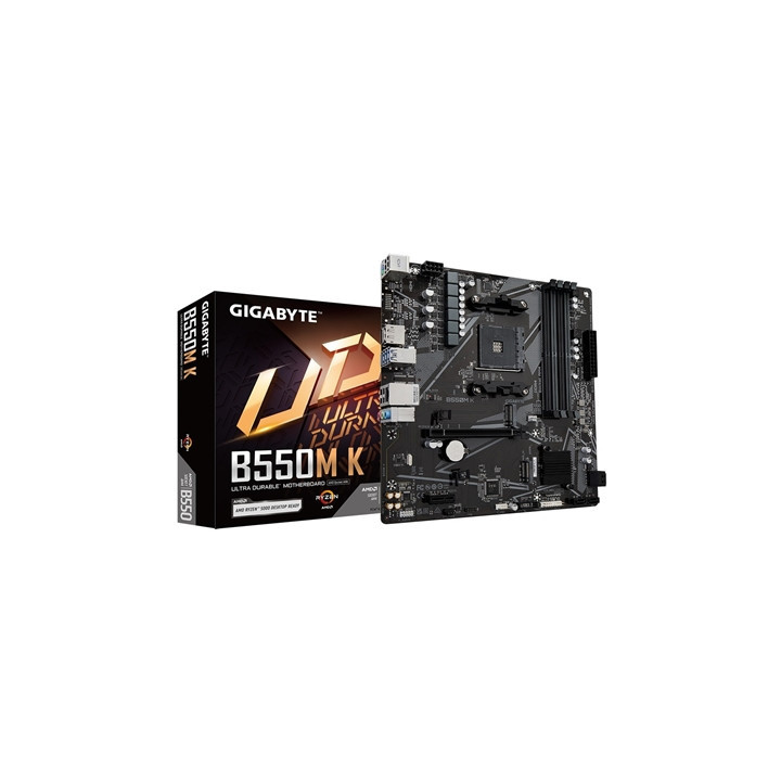 Gigabyte B550M K Ultra Durable AMD AM4 Socket Motherboard  Micro-ATX  4x DDR4 Slots  2x M.2 Sockets  GbE LAN  1x DisplayPort / 1