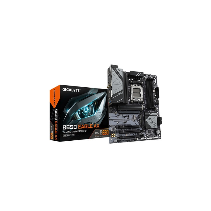 Gigabyte B650 EAGLE AX AMD AM5 Socket Motherboard  ATX  4x DDR5 Slots  3x M.2 Sockets  Fitted I/O Shield  GbE LAN  Wi-Fi 6E  1x 