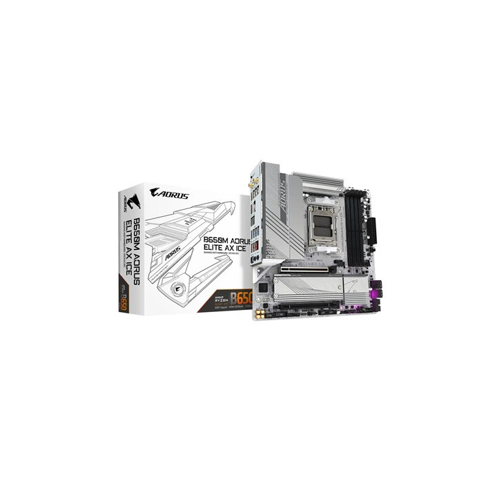 Gigabyte B650M AORUS ELITE AX ICE AMD AM5 Socket Motherboard  Micro-ATX  4x DDR5 Slots  2x M.2 Sockets  Fitted I/O Shield  2.5Gb