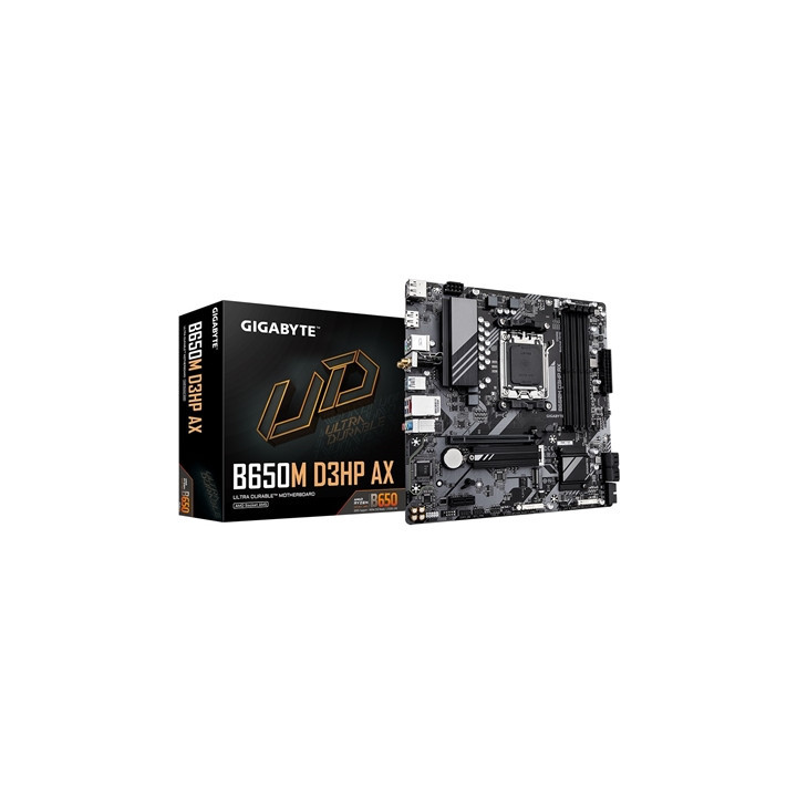 Gigabyte B650M D3HP AX Ultra Durable AMD AM5 Socket Motherboard  Micro-ATX  4x DDR5 Slots  2x M.2 Sockets  2.5GbE LAN  Wi-Fi 6E 