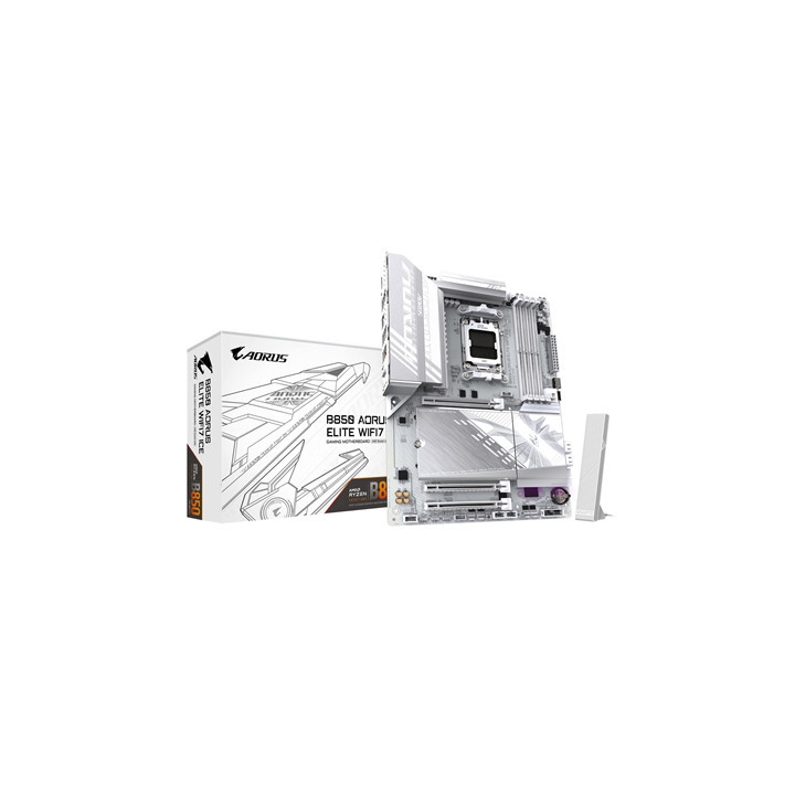 Gigabyte B850 AORUS ELITE WIFI7 ICE AMD AM5 Socket Motherboard  ATX  4x DDR5 Slots  3x M.2 Sockets  Fitted I/O Shield  2.5GbE LA