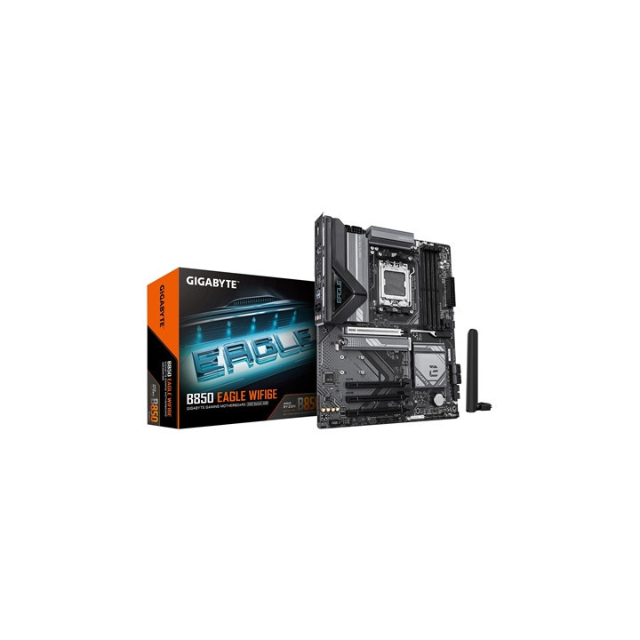 Gigabyte B850 EAGLE WIFI6E AMD AM5 Socket Motherboard  ATX  4x DDR5 Slots  3x M.2 Sockets  Fitted I/O Shield  GbE LAN  Wi-Fi 6E 