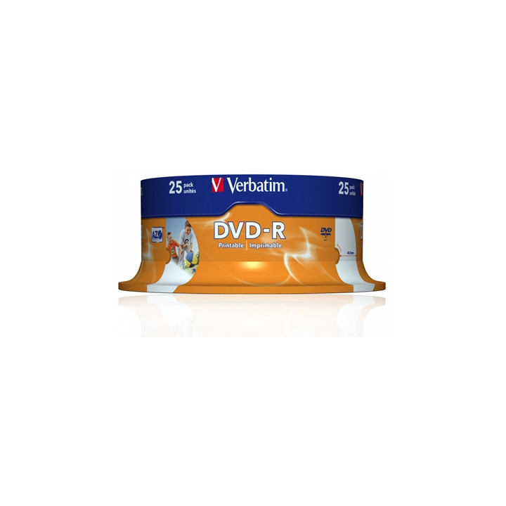 Verbatim DVD-R Wide Inkjet Printable ID Branded 25 Pack Spindle 4.7GB 16X