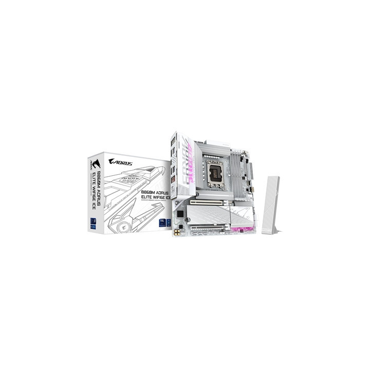 Gigabyte B860M AORUS ELITE WIFI6E ICE Intel 1851 Socket Motherboard  Micro-ATX  4x DDR5 Slots  3x M.2 Sockets  Fitted I/O Shield