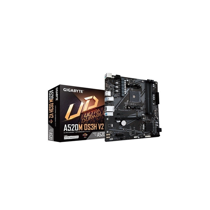 Gigabyte A520M DS3H V2 Ultra Durable AMD AM4 Socket Motherboard  Micro-ATX  4x DDR4 Slots  1x M.2 Socket  GbE LAN  1x DisplayPor