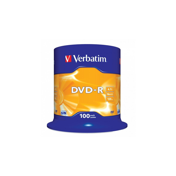 Verbatim DVD-R 16X 100 Pack Spindle 4.7GB Matt Silver