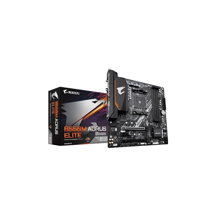 Gigabyte B550M AORUS ELITE Ultra Durable AMD AM4 Socket Motherboard  Micro-ATX  4x DDR4 Slots  2x M.2 Sockets  Fitted I/O Shield
